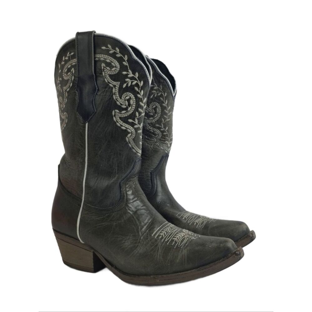 Sterling River Floral Embroidered Grey Western Women's Boot Size 7.5